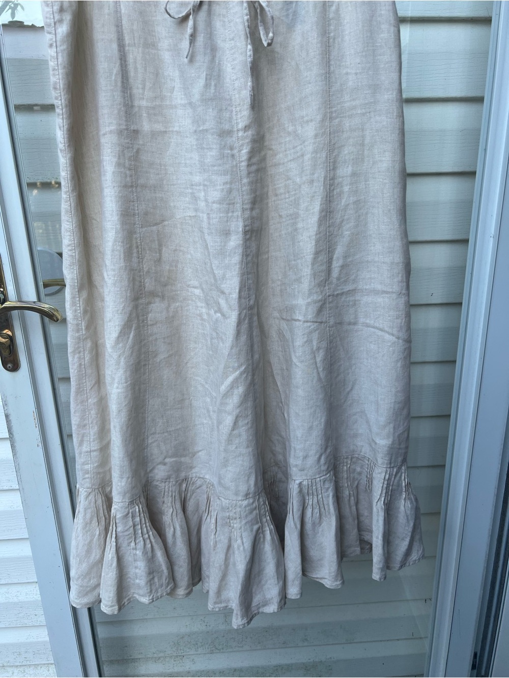 Liz Clairborne 100% Linen Maxi Ruffle skirt Size 14 Drawstring Zipper - Picture 2 of 9